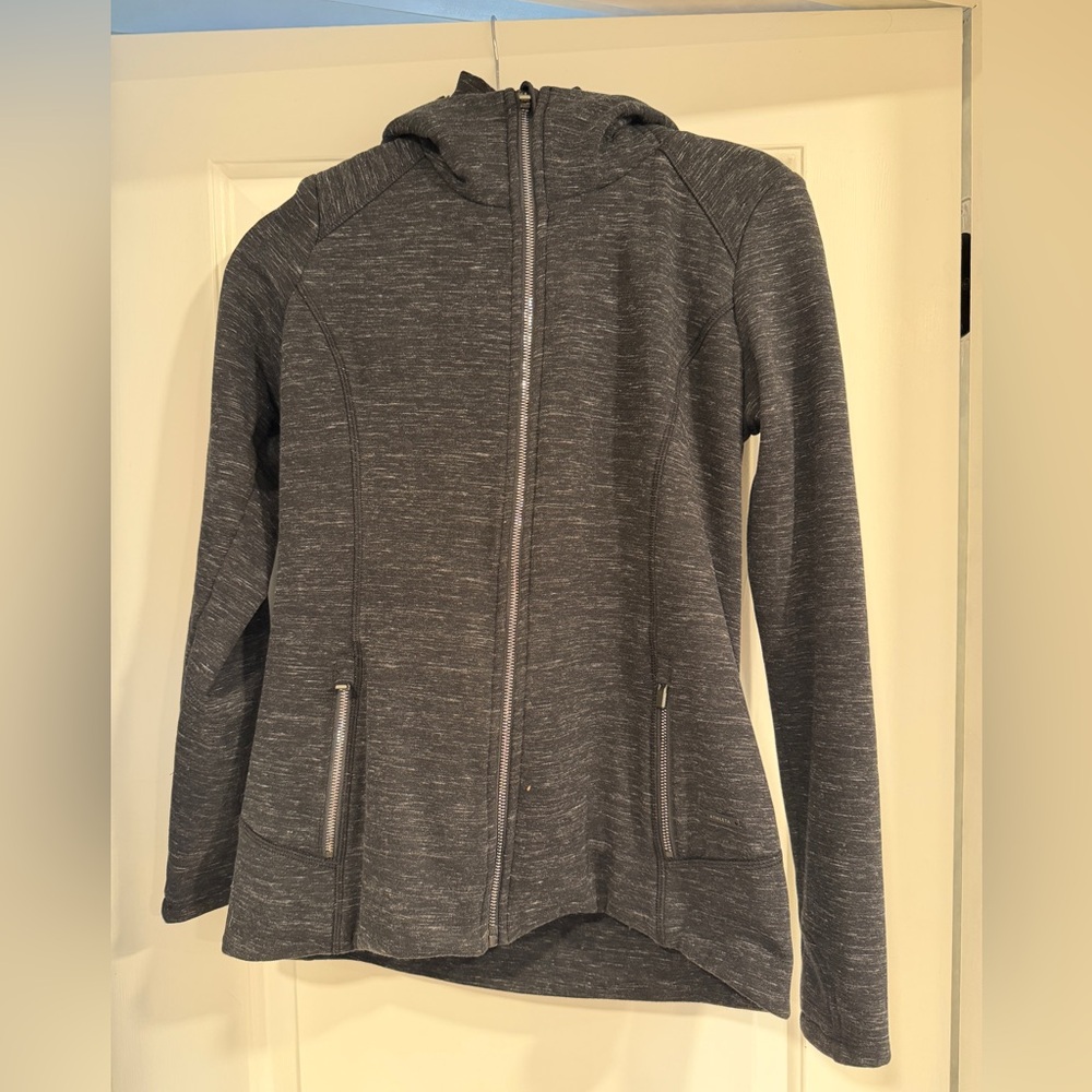 Athleta Stronger Hoodie Faux Fur Lined Jacket Heathered Charcoal Grey